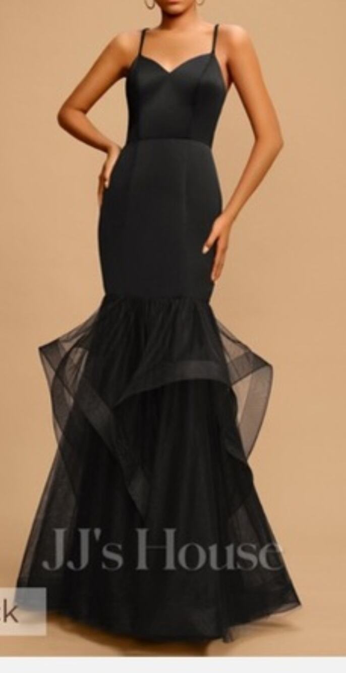 JJ's House black satin mermaid layered tulle dress Size 14 Prom Whimsigoth Retro